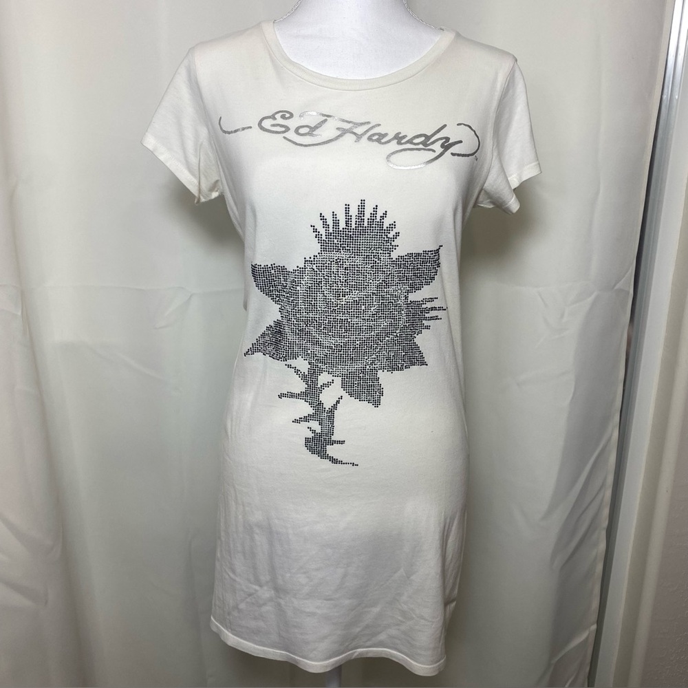 Ed Hardy Silver White Polo Tee Short Sleeve
